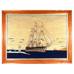 Sailor's Woolwork of Royal Navy Battleship Coming Into Port