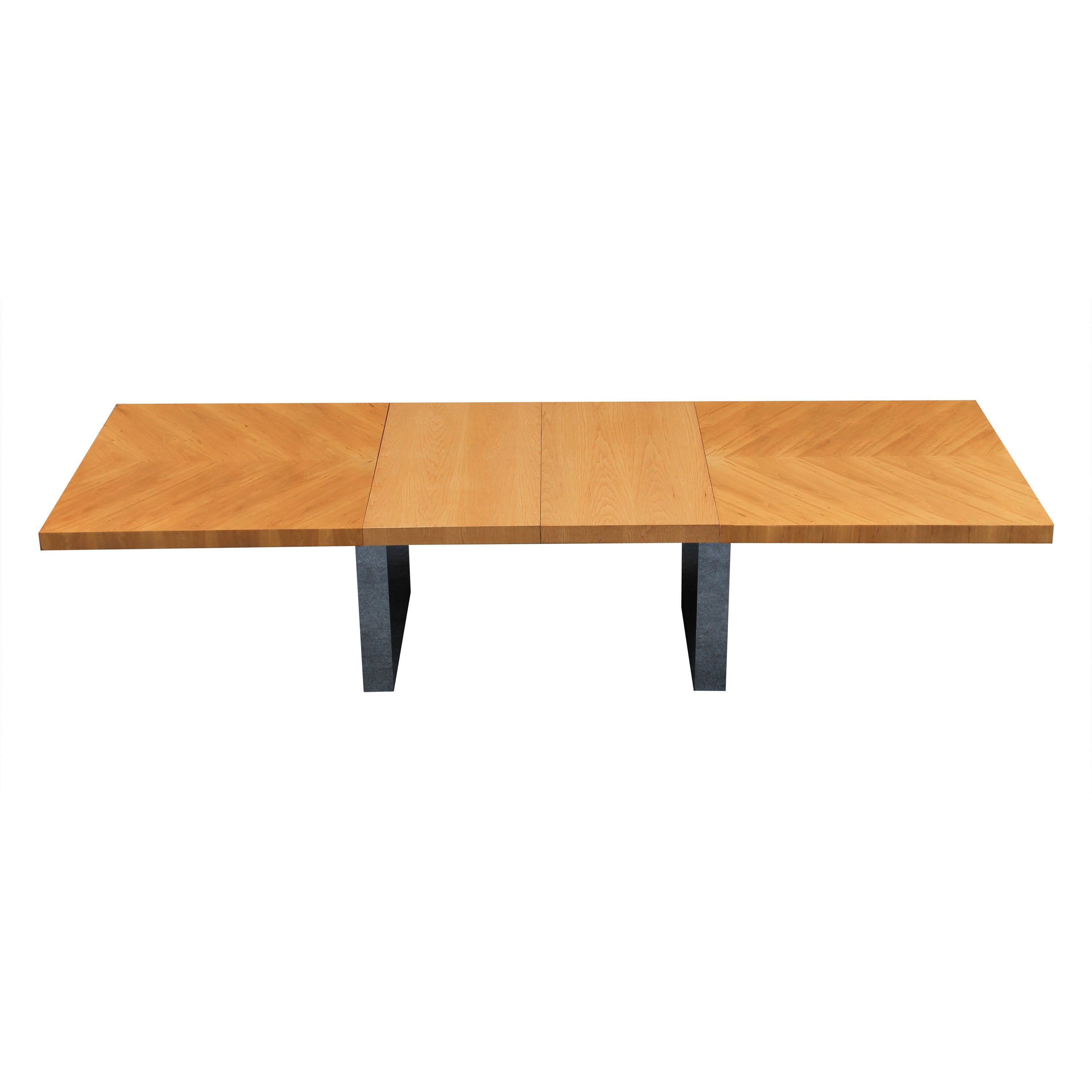 Milo Baughman Table de salle à manger Thayer Coggin en chêne parqueté et chrome avec 2 abattants en vente