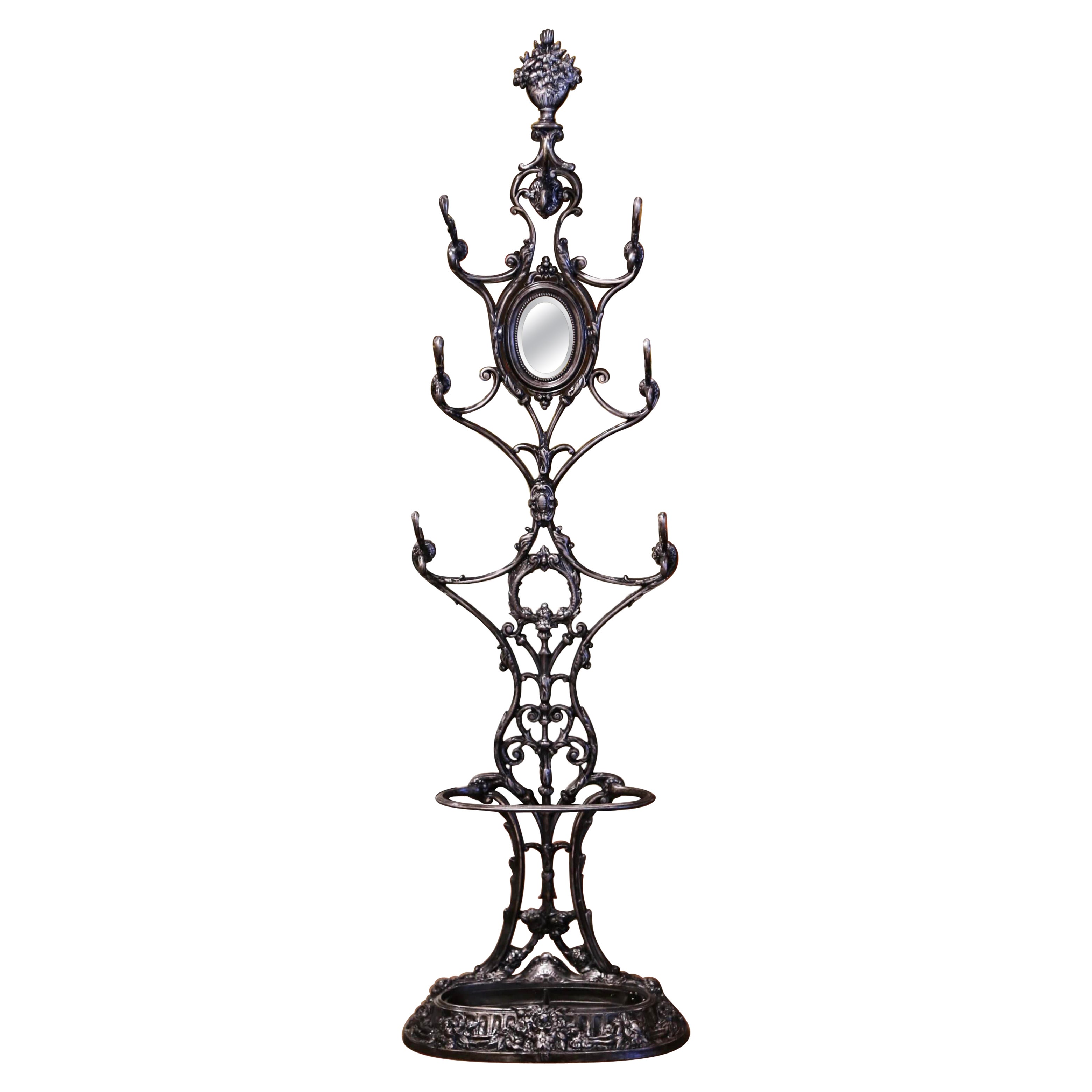 19th Century French Napoleon III Polished Iron Hall Stand Signed Corneau Freres For Sale