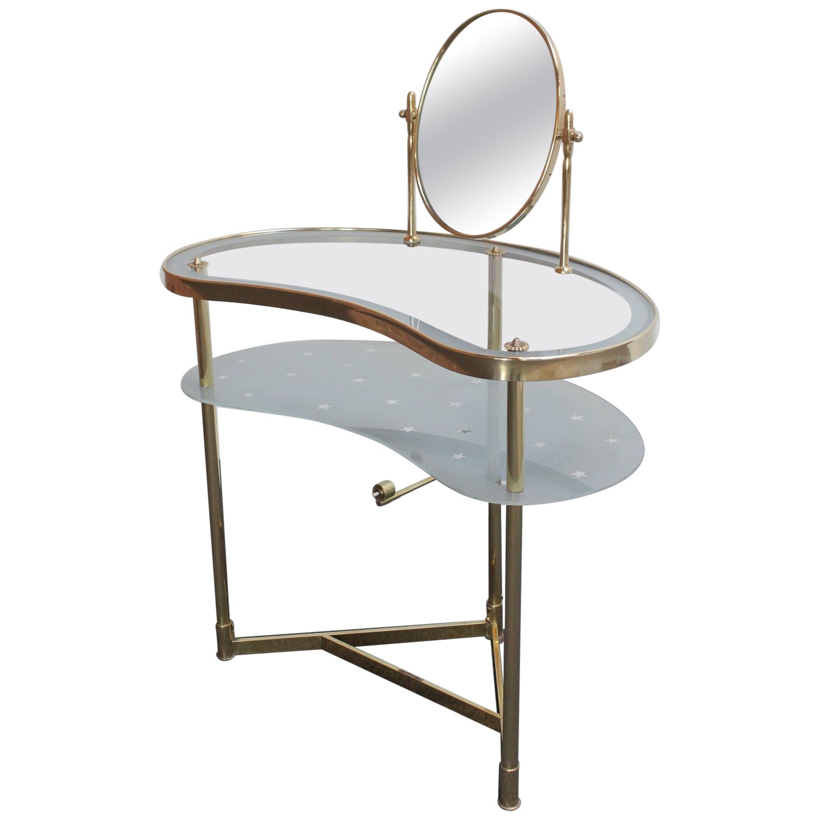 Italian Brass and Glass Kidney Form Illuminated Vanity Console by Luigi Brusotti For Sale