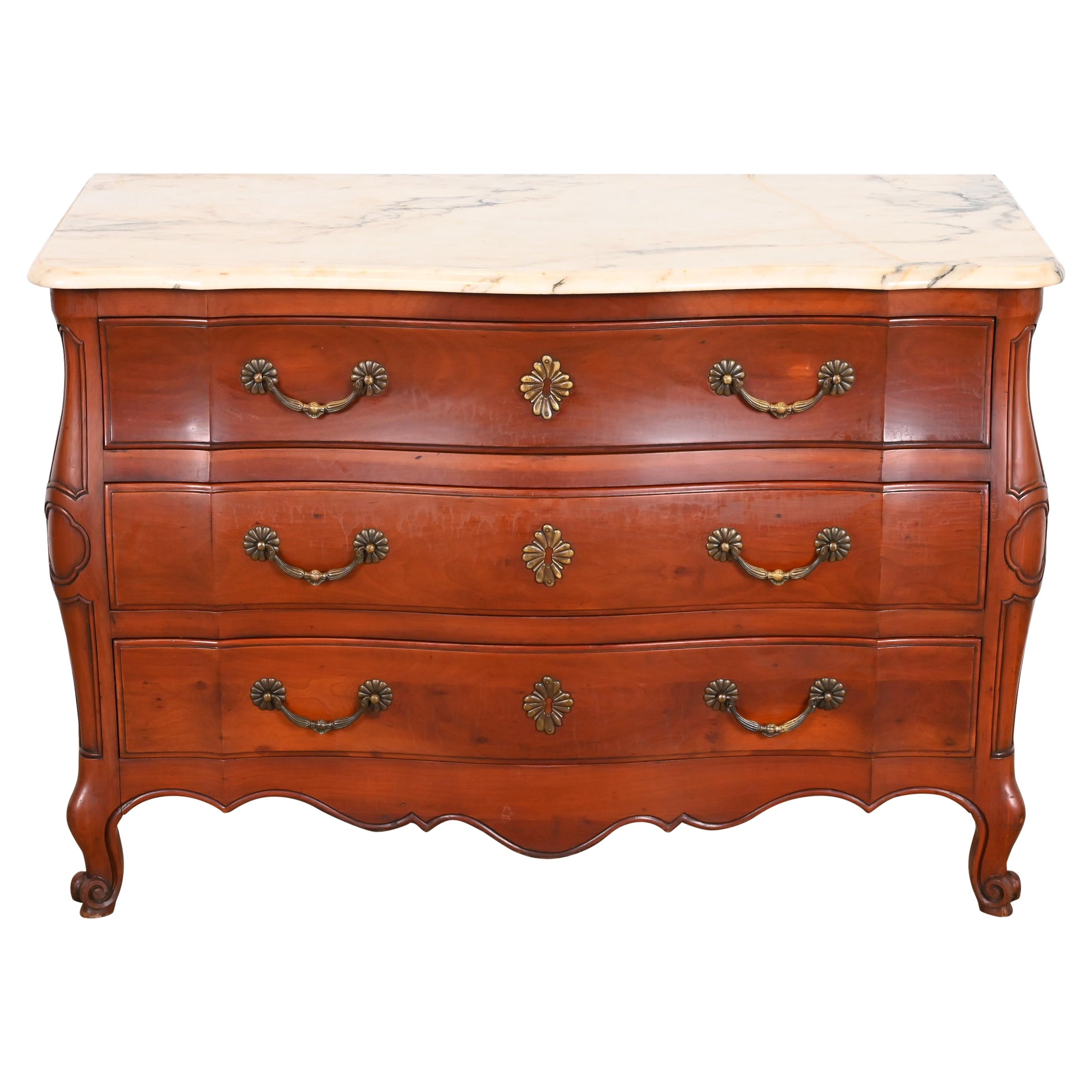 John Widdicomb French Provincial Louis XV Cherry Marble Top Chest of Drawers