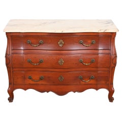 Vintage John Widdicomb French Provincial Louis XV Cherry Marble Top Chest of Drawers