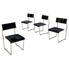 Retro Italian modern Black wood and metal Chairs Lariana by Terragni for Zanotta, 1980