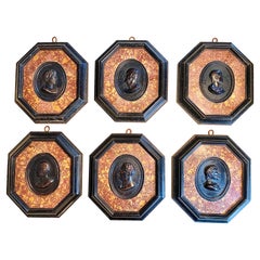 Set Six 19th Century Grand Tour Bronze Portraits Carved Marble Frame