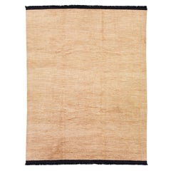 Beige Handmade Contemporary Solid Gabbeh Style Wool Rug 