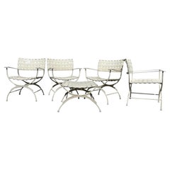 Used Keller Scroll Aluminum X Base Campaign Director’s Patio Chairs, Set 4 + Ottoman