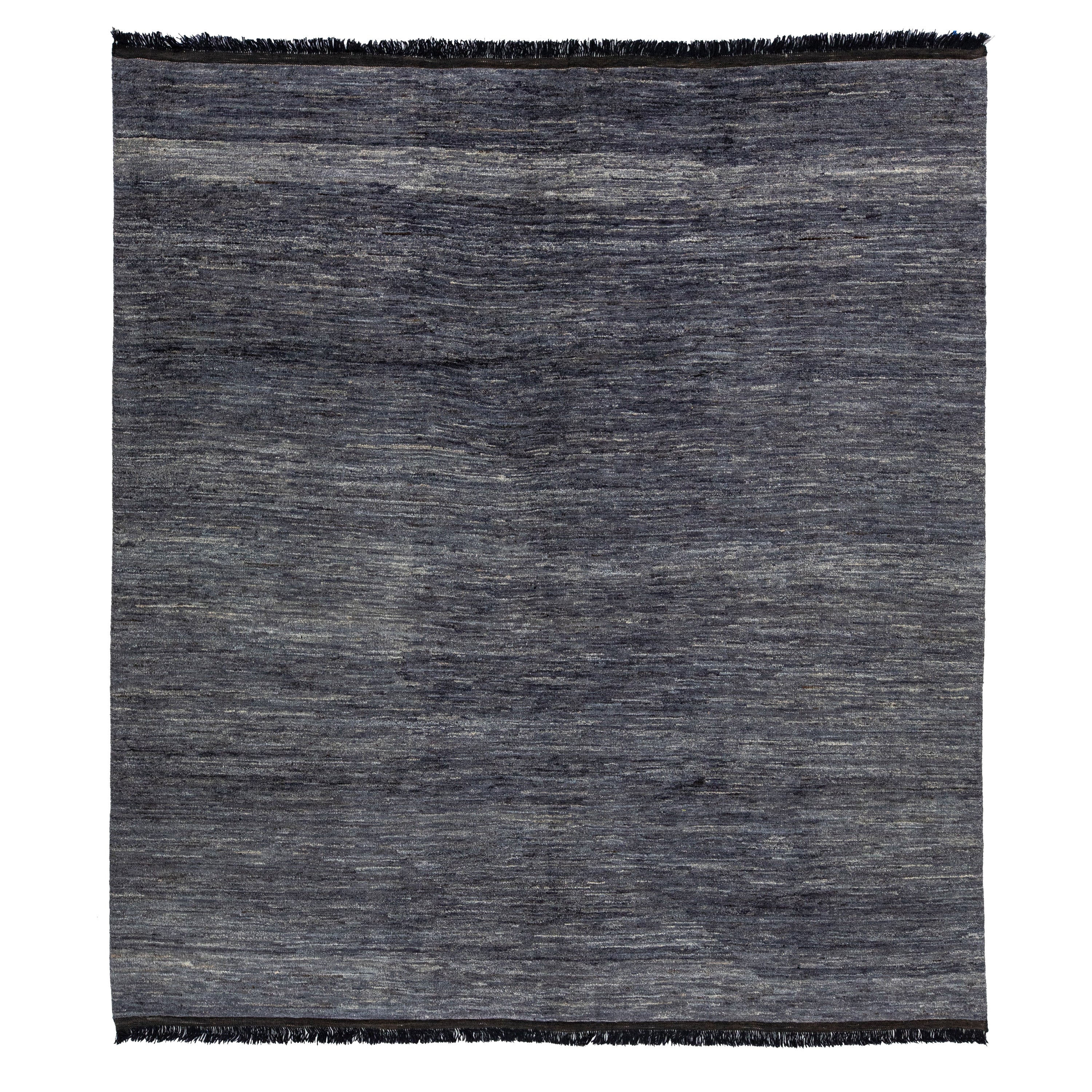 Handmade Contemporary Solid Gabbeh Style Wool Rug In Gray-Charcoal Color For Sale