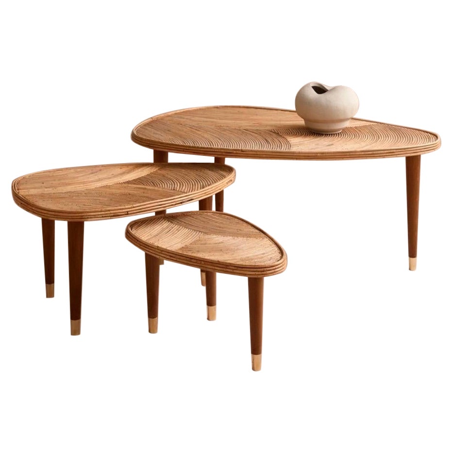 3 italienische Tische aus Bambus, Chic, Gabriella Crespi-Stil im Angebot