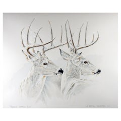 Vintage J. Royal Telford Texas White Tail Deer Watercolor Painting
