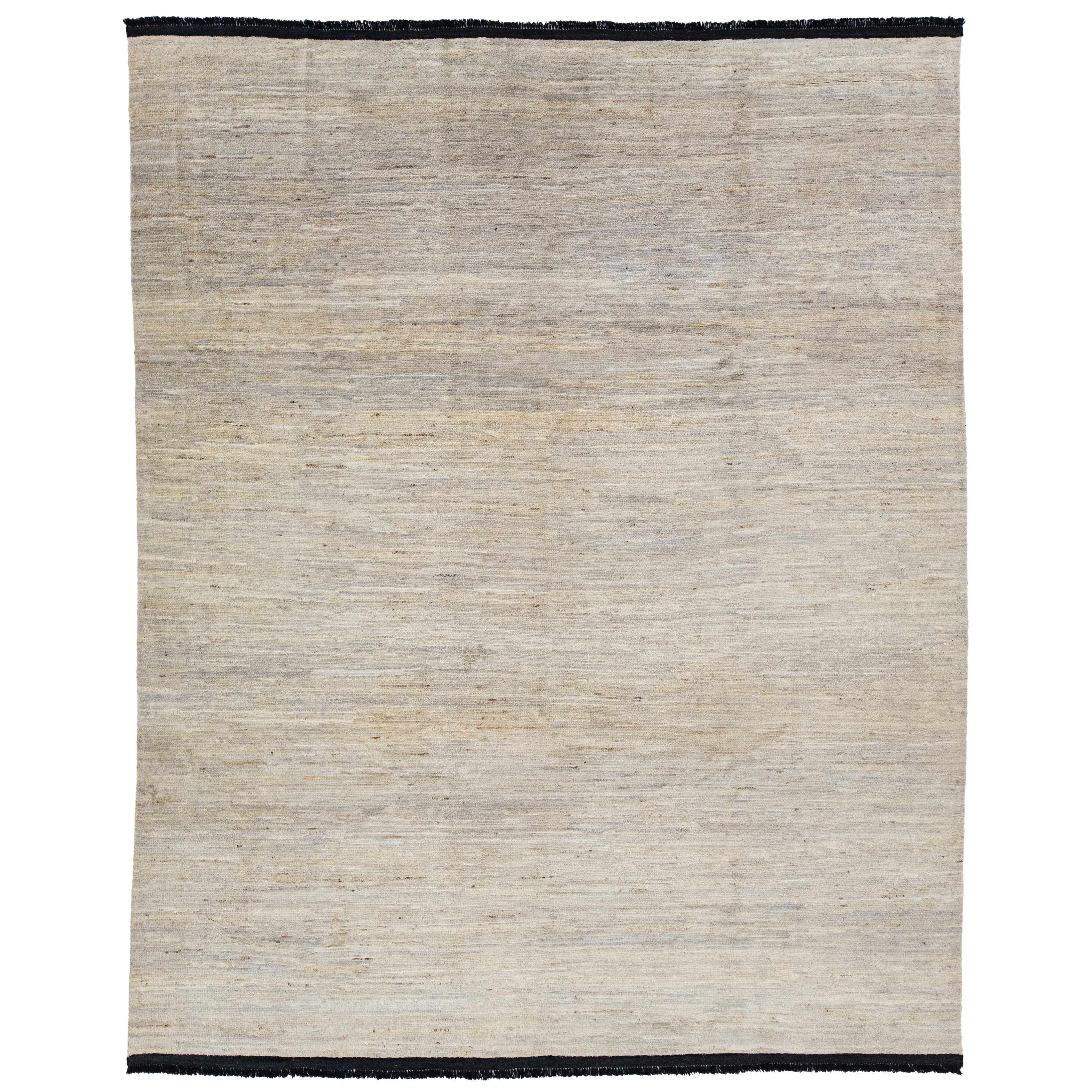 Modern Gabbeh Style Room Size Wool Rug In Beige & Gray Colors