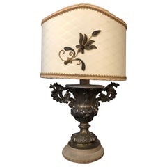 Used Italian Table Lamp 18th Century Baroque Vase Silver Beige Lampshade 