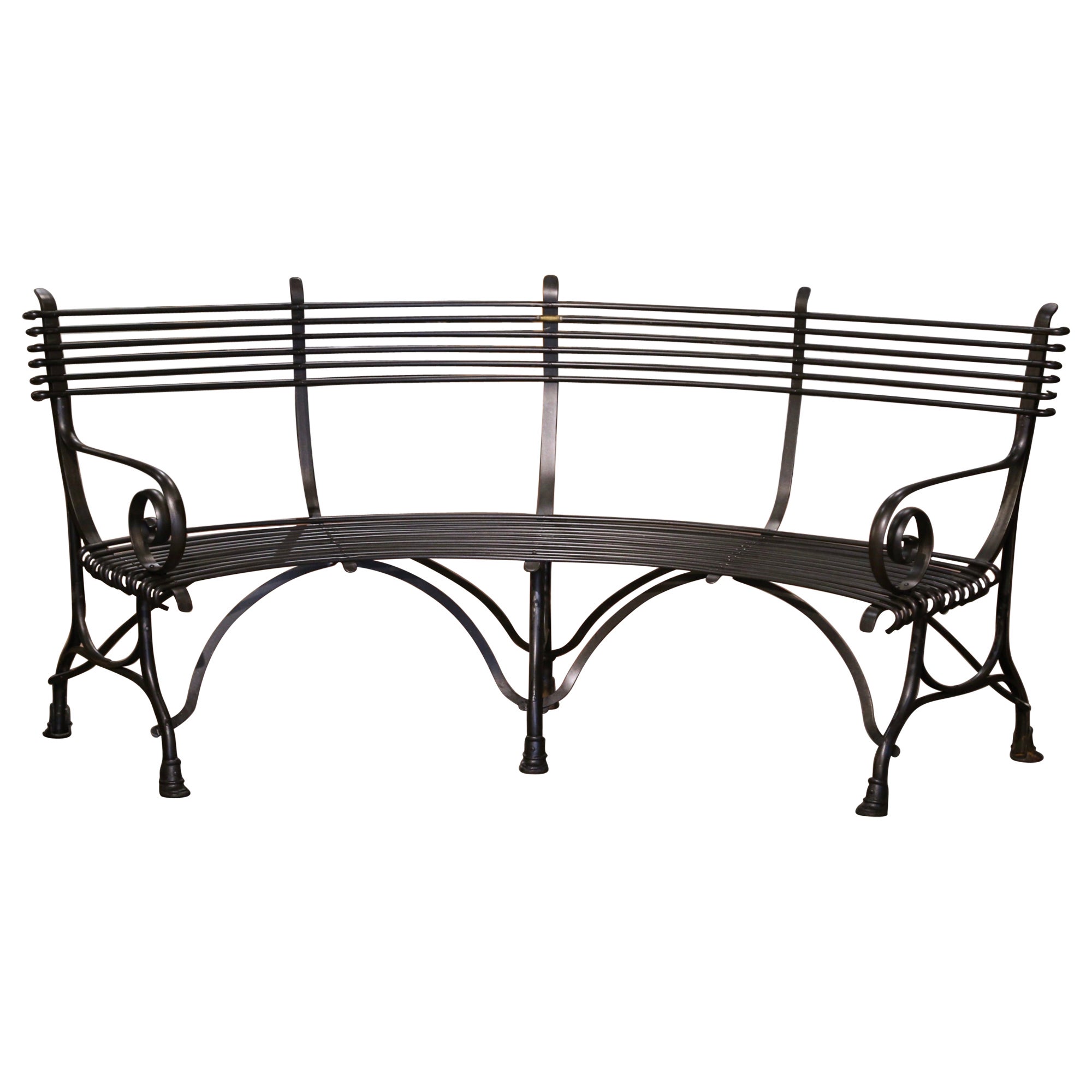 French Curved Iron Four-Seat Bench Signed "Sauveur Arras"