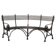 Antique French Curved Iron Four-Seat Bench Signed "Sauveur Arras"