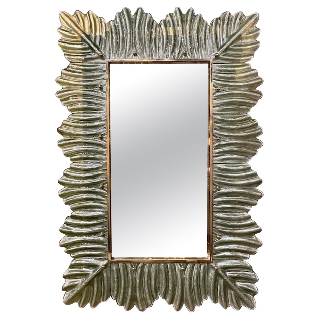 Murano Glass Palm Leaf Mirror For Sale