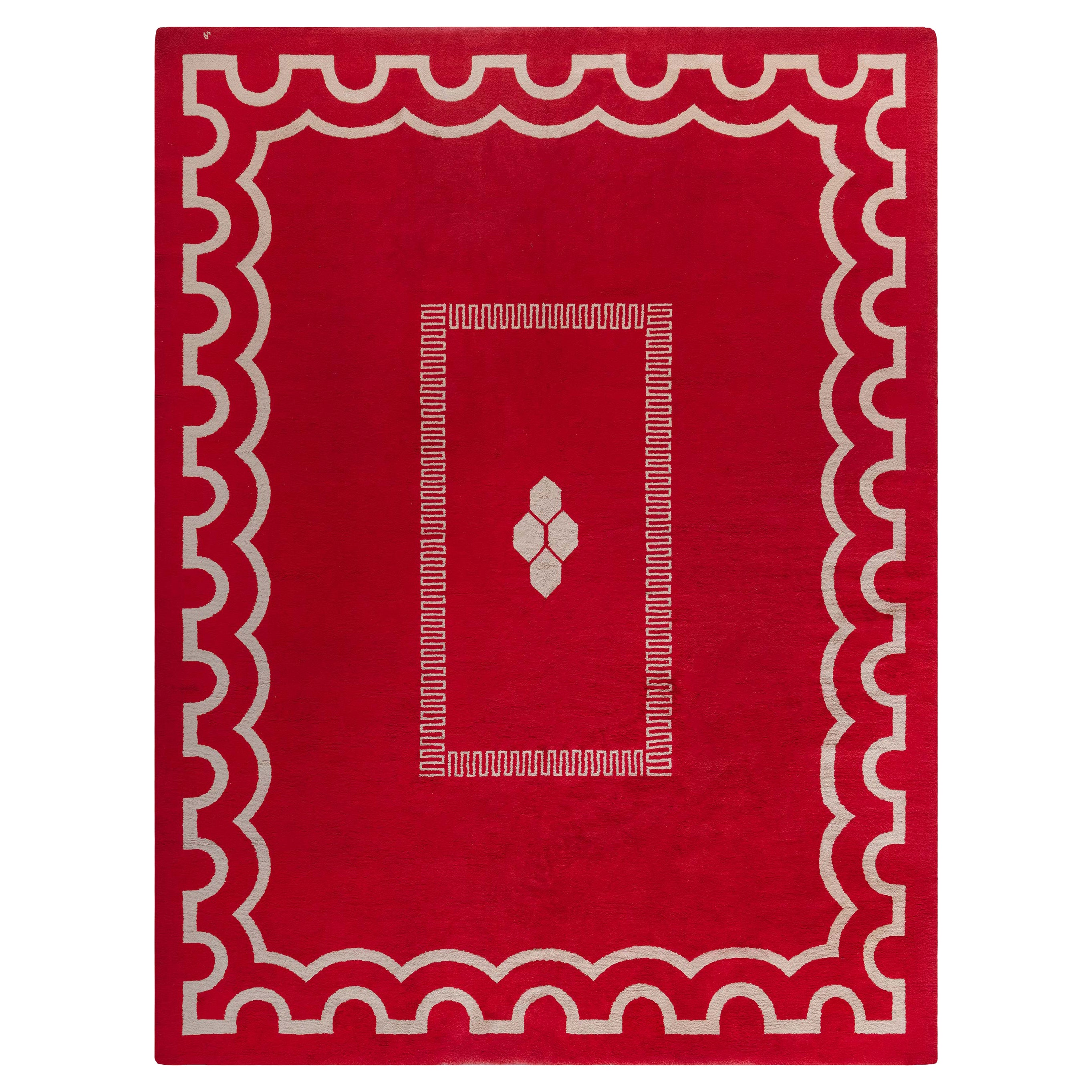 Red Art Deco Rug Attributed to Jacques Adnet