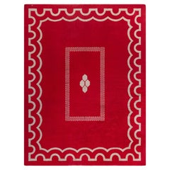 Red Art Deco Rug Attributed to Jacques Adnet