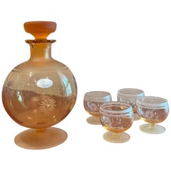 Vintage Swedish crystal carafe set by Johansfors in a peach color