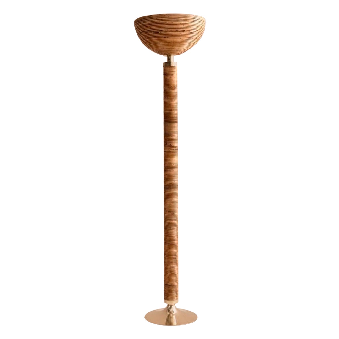 Italian bamboo and brass floor lamp Gabriella Crespi Style  For Sale