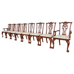 Retro Chippendale Carved Mahogany Dining Chairs, Set of Eight