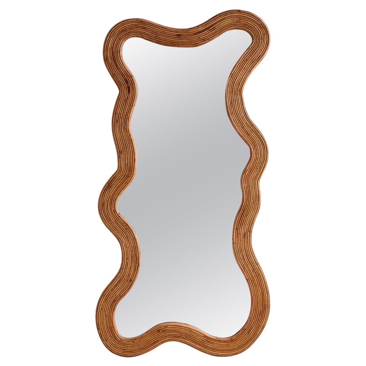 Bamboo Italian Mirror Wavy Mid century  For Sale