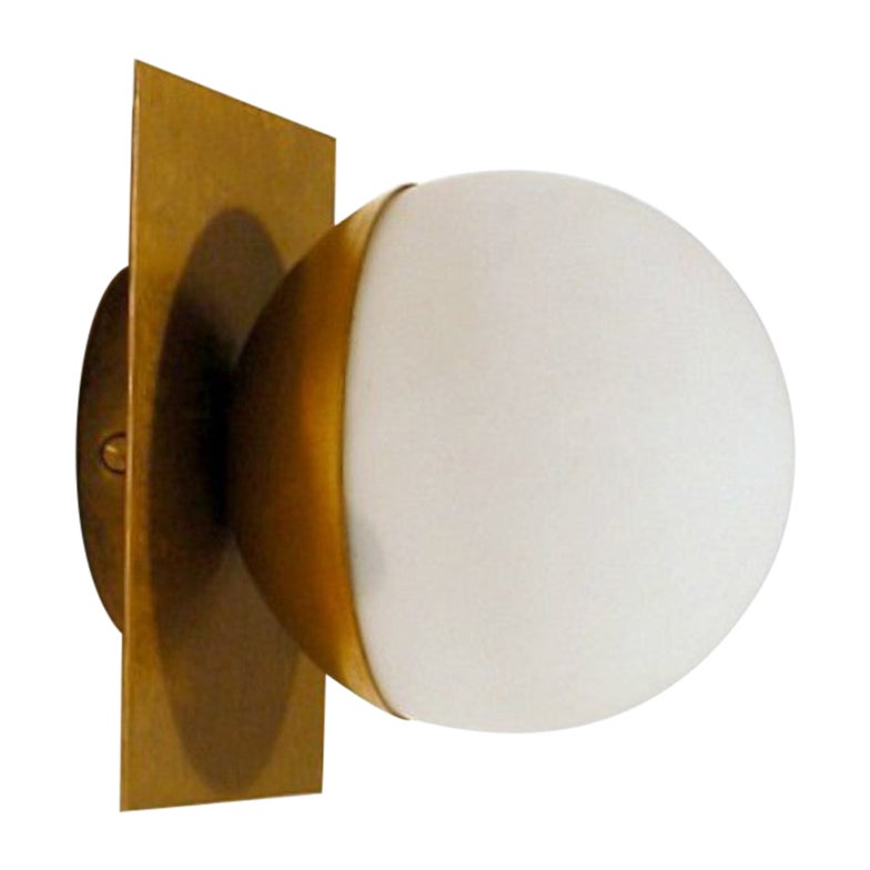 Italian Modern Brass and Opaline Glass Sconce / Flush Mount by Fabio Ltd For Sale