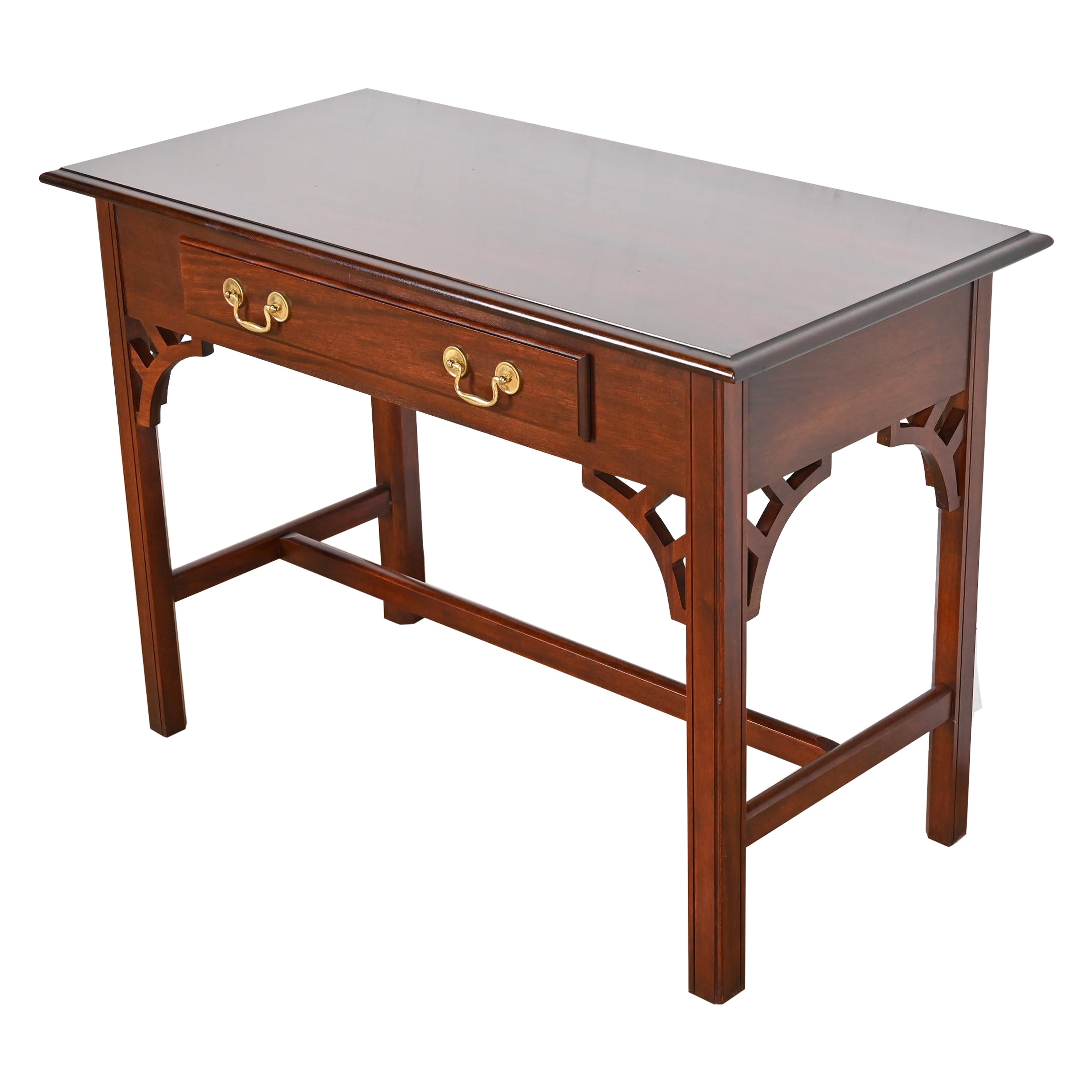 Baker Furniture Georgian Carved Mahogany Writing Desk or Console Table For Sale
