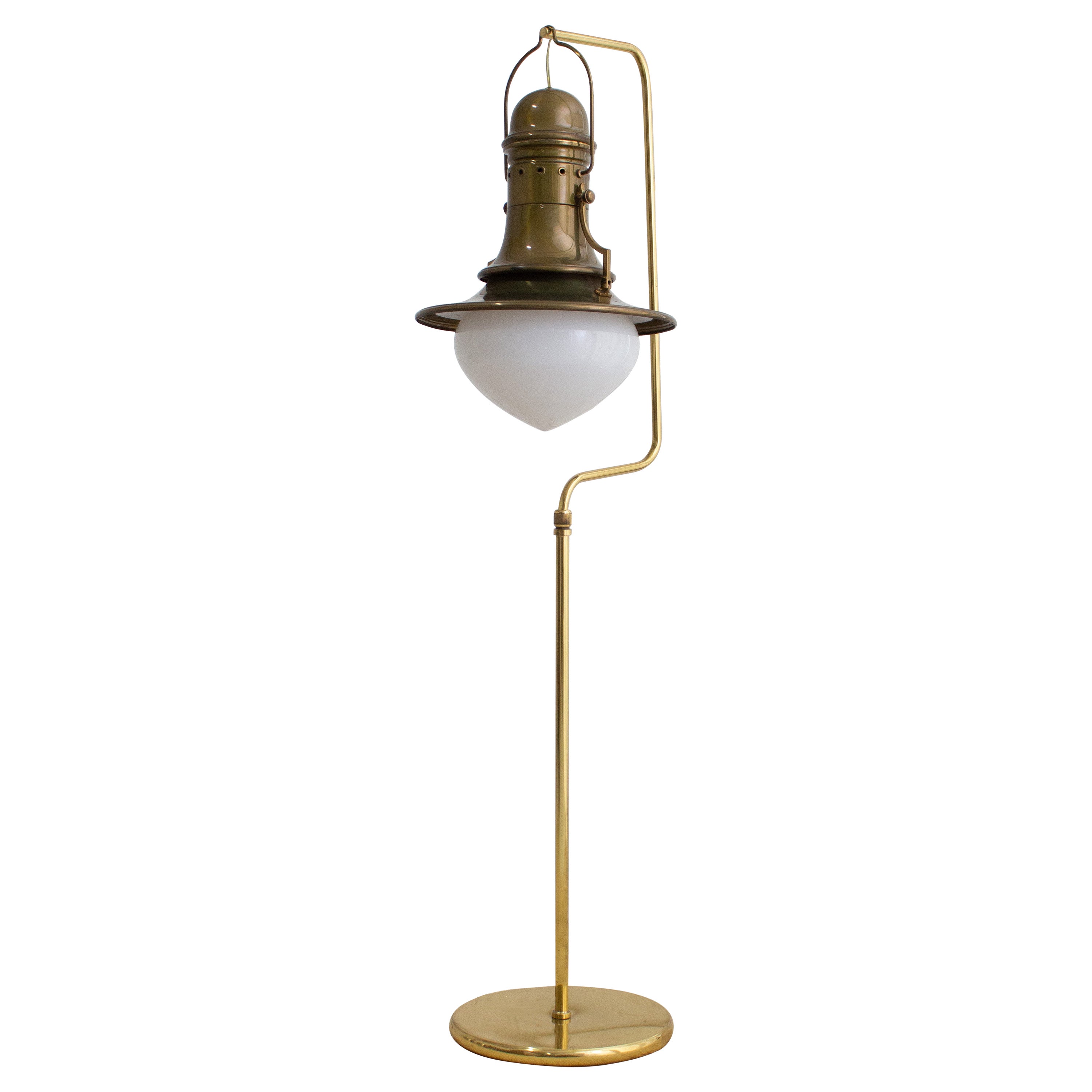 Italian Lantern Style Brass Floor Lamp For Sale