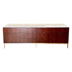 Retro 1960s Florence Knoll Rosewood and Marble 4 Position Credenza