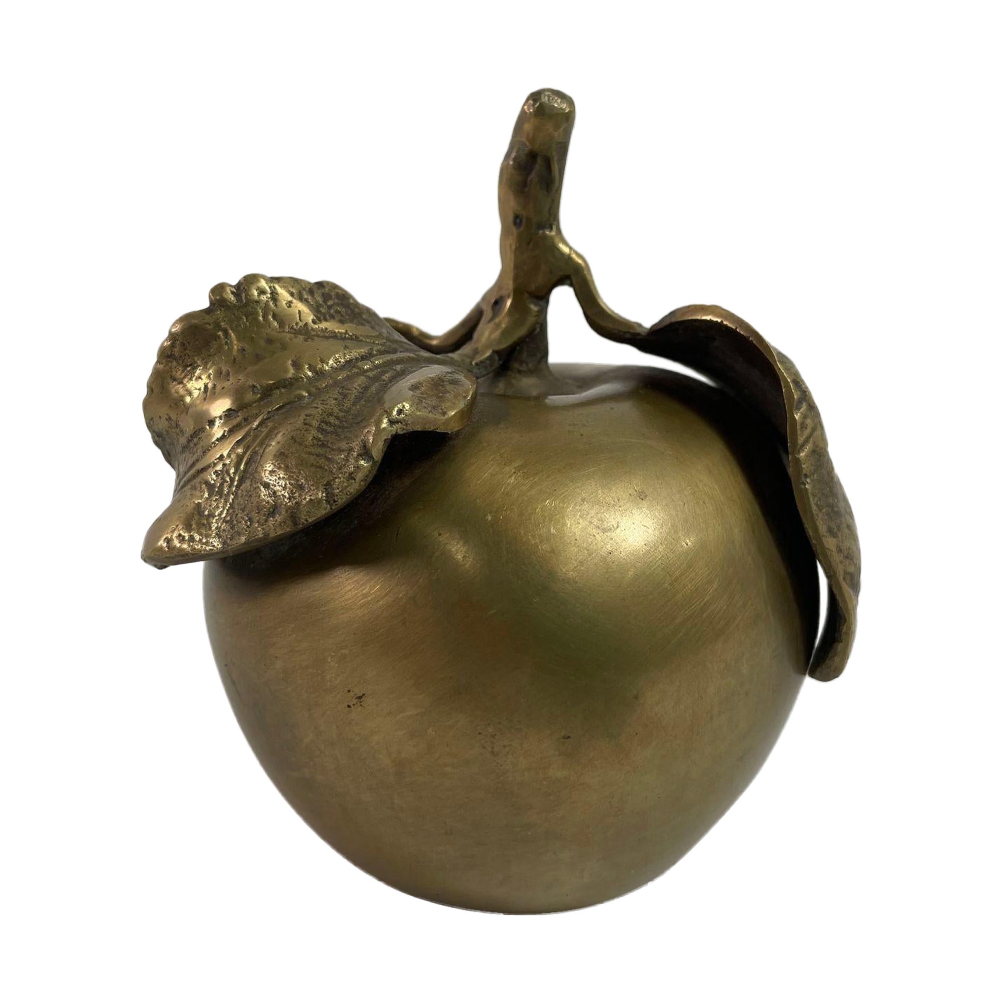 Vintage Brass Apple Sculpture Paperweight For Sale