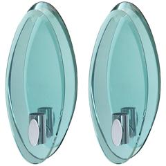 Pair of Italian Mirrored Beveled Glass Sconces by Cristal Art
