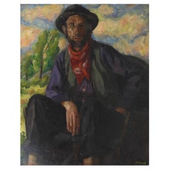 Peinture Vintage Continental Working Man Portrait Painting