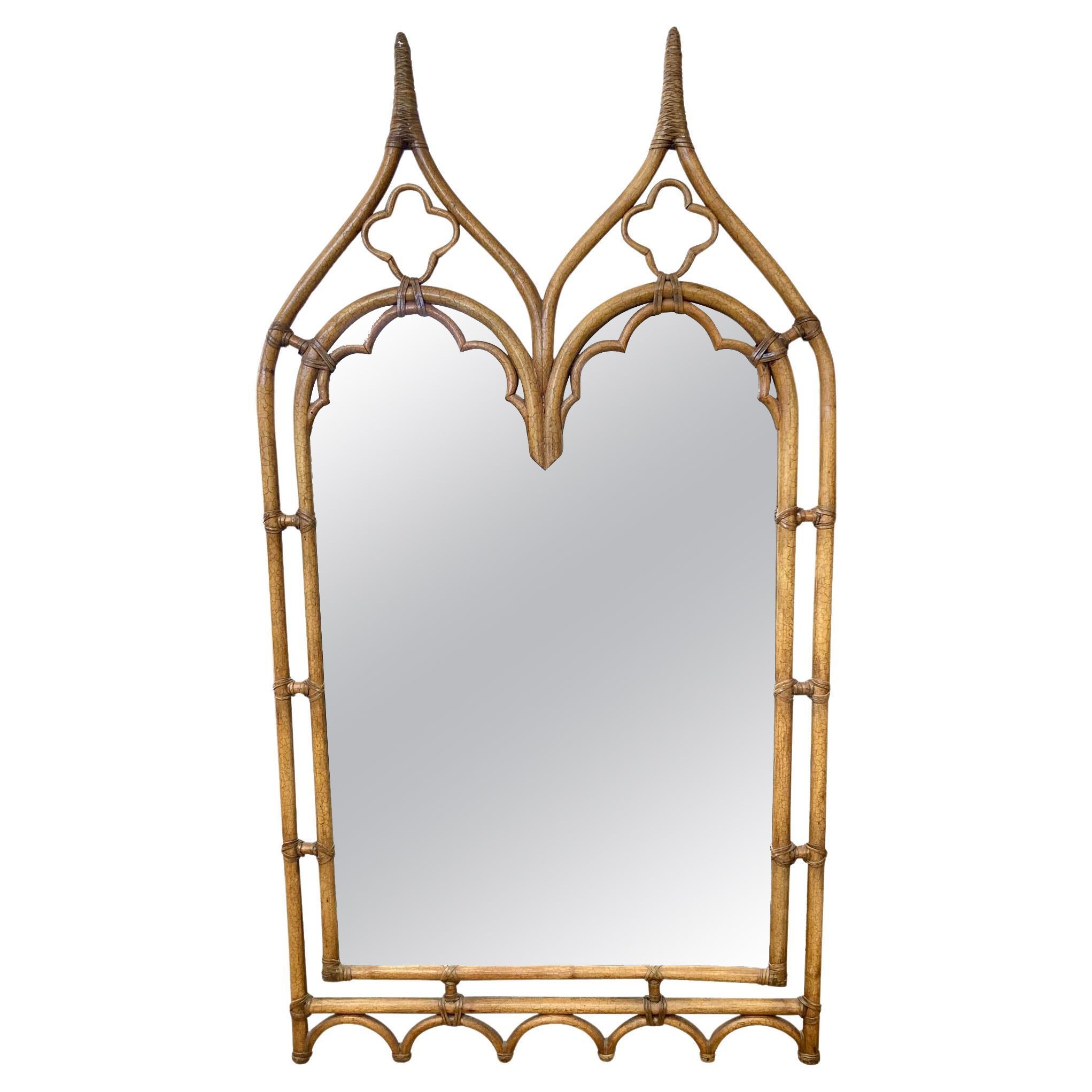 McGuire Rattan Gothic Mirror For Sale