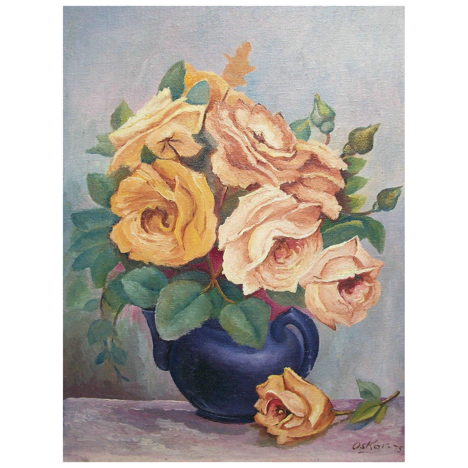 Vintage Still Life Oil Painting on Board - Signed & Dated - Canada - Circa 1975 For Sale