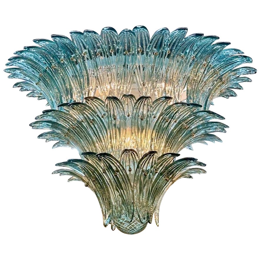 Murano Glass "Palmette" Chandelier in Fontana Green For Sale