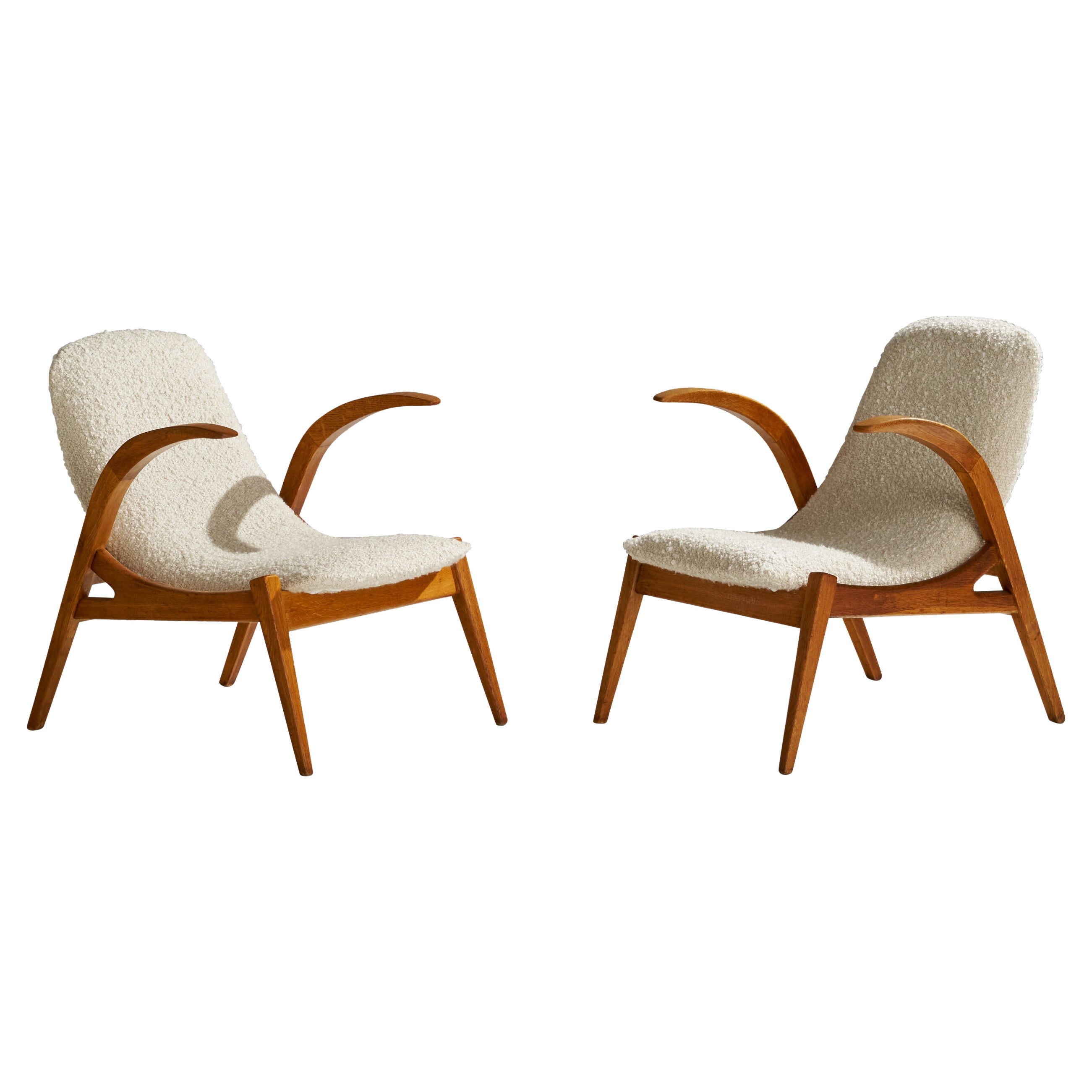 Jan Vaněk, Lounge Chairs, Wood, Fabric, Czech Republic, 1960s For Sale
