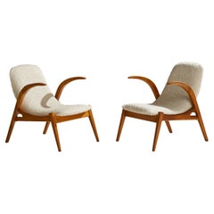 Vintage Jan Vaněk, Lounge Chairs, Wood, Fabric, Czech Republic, 1960s