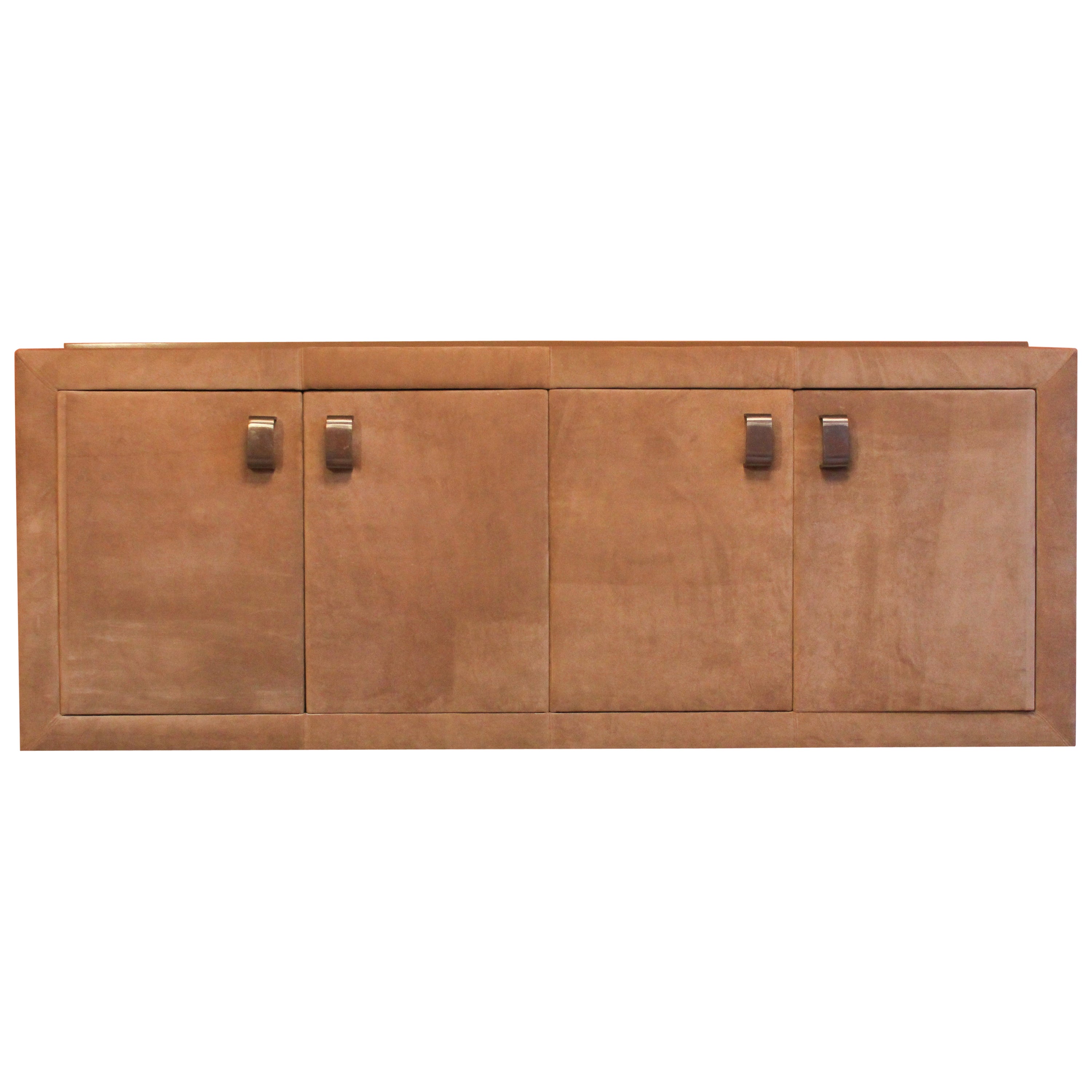 Rare Custom Order Paul Evans Leather & Steel Cabinet or Credenza Late 1970s For Sale
