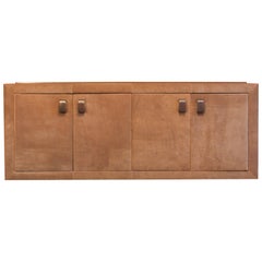 Retro Rare Custom Order Paul Evans Leather & Steel Cabinet or Credenza Late 1970s