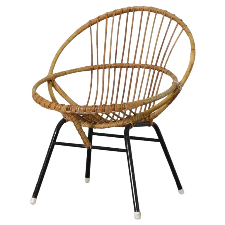 Little Mid-Century Rohe Noordwolde Bamboo Hoop Chair with Black Enameled Frame