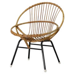 Little Mid-Century Rohe Noordwolde Bamboo Hoop Chair with Black Enameled Frame