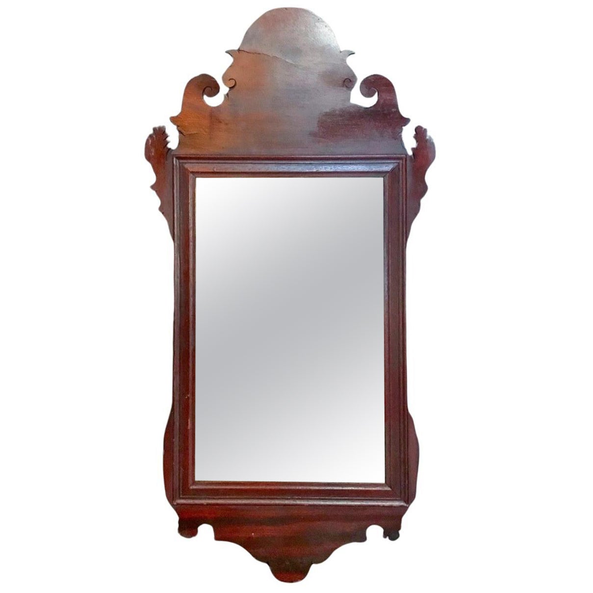 18th C. Chippendale Mahogany Mirror, American, English Style. Original Mirror. For Sale
