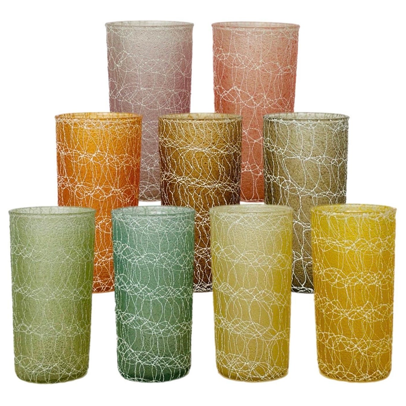 1960s Spaghetti Colorful Drinkware Tumbler Glasses – Set of 9 For Sale