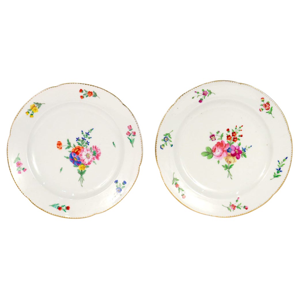Pair of Antique Old or Vieux Paris Gilt Porcelain & Floral Plates by P A Hannong For Sale
