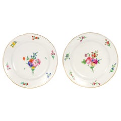 Pair of Antique Old or Vieux Paris Gilt Porcelain & Floral Plates by P A Hannong