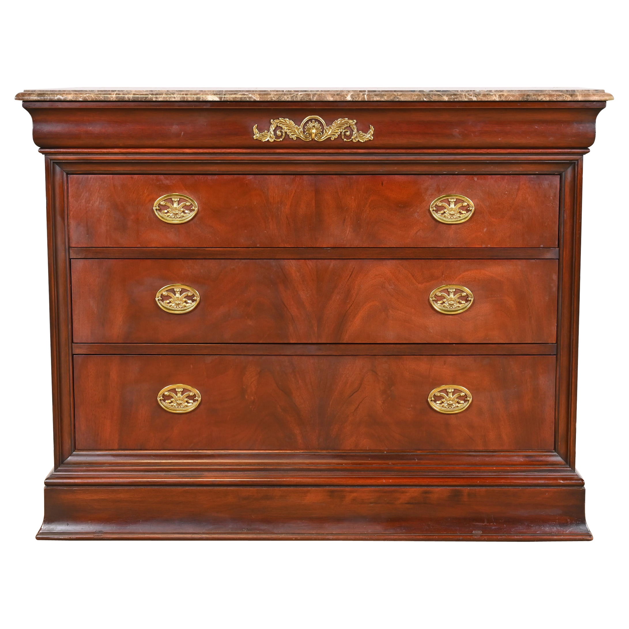 Henkel Harris French Empire Louis Philippe Flame Mahogany Marble Top Dresser