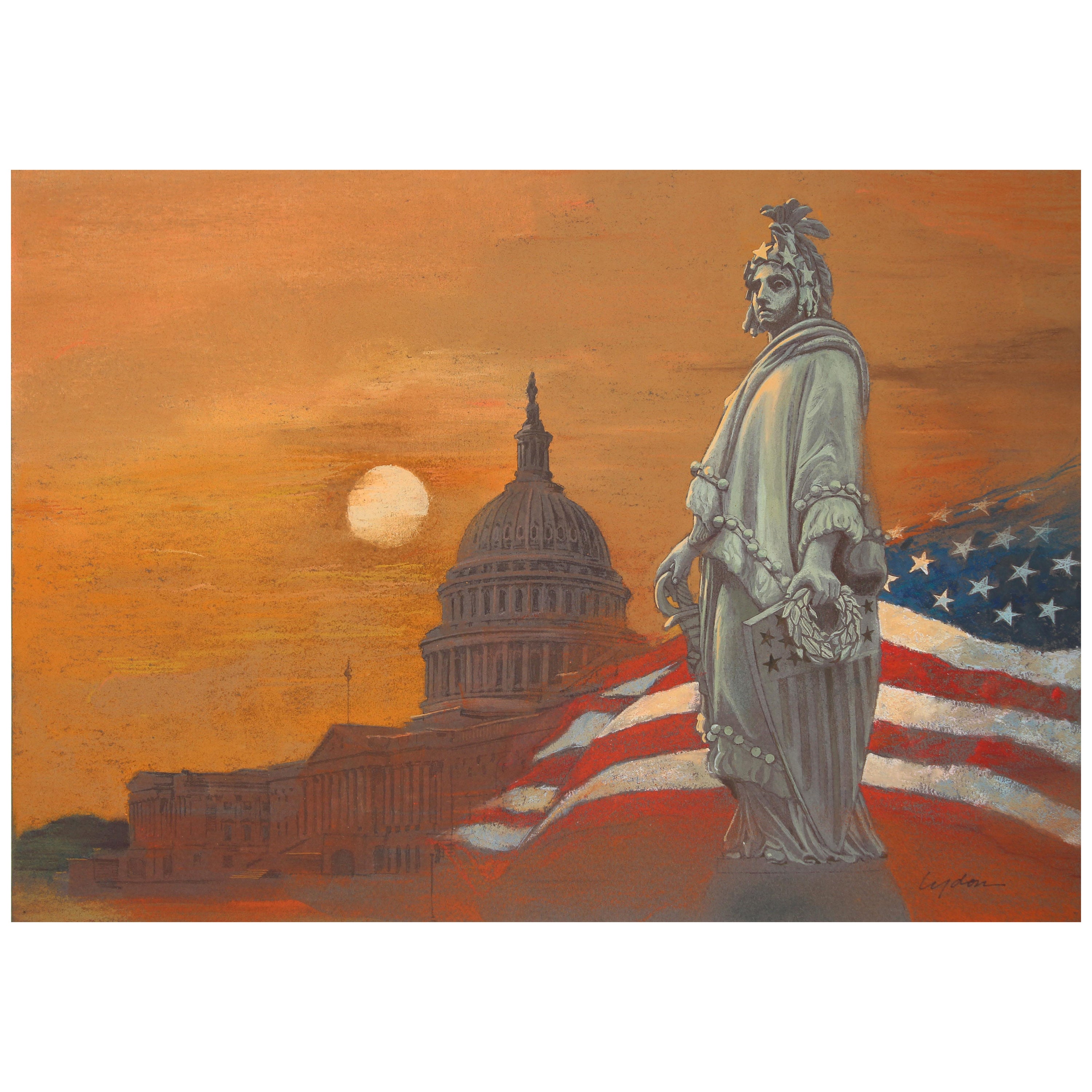 "Statue of Freedom" by Tom Lydon, Original Chalk on Paper, 1991 For Sale