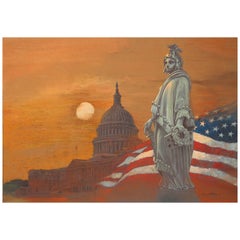 Retro "Statue of Freedom" by Tom Lydon, Original Chalk on Paper, 1991
