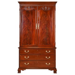 Retro Baker Furniture Style Georgian Carved Flame Mahogany Armoire Dresser