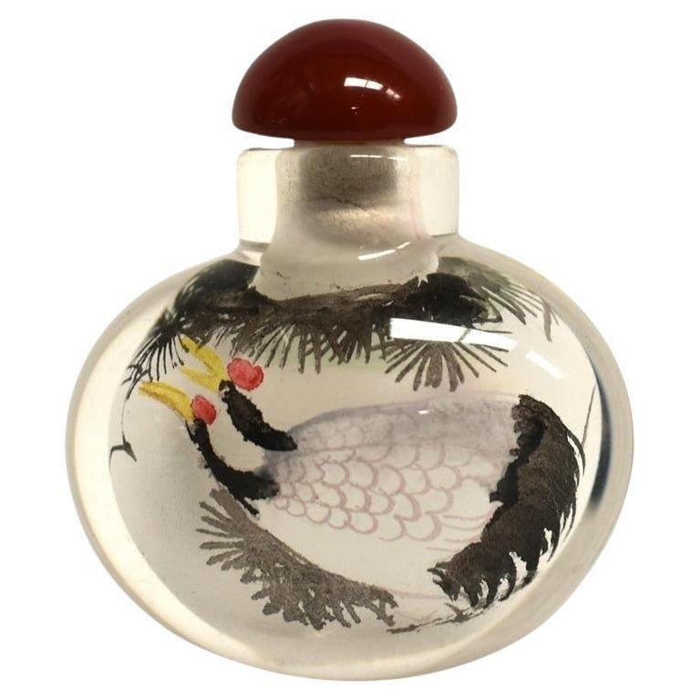 Reverse Painted Snuff Bottle with Crane For Sale