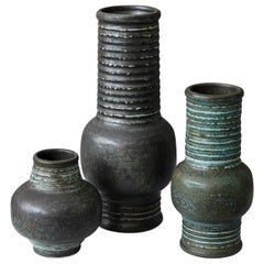 Retro Set of 3 Stoneware Vases by Gunnar Nylund for Rorstrand, Sweden, 1960s